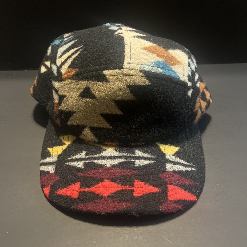 Original Use Aztec Flannel Cap Hat Adjustable Strap Bold Color Blanket Style EUC